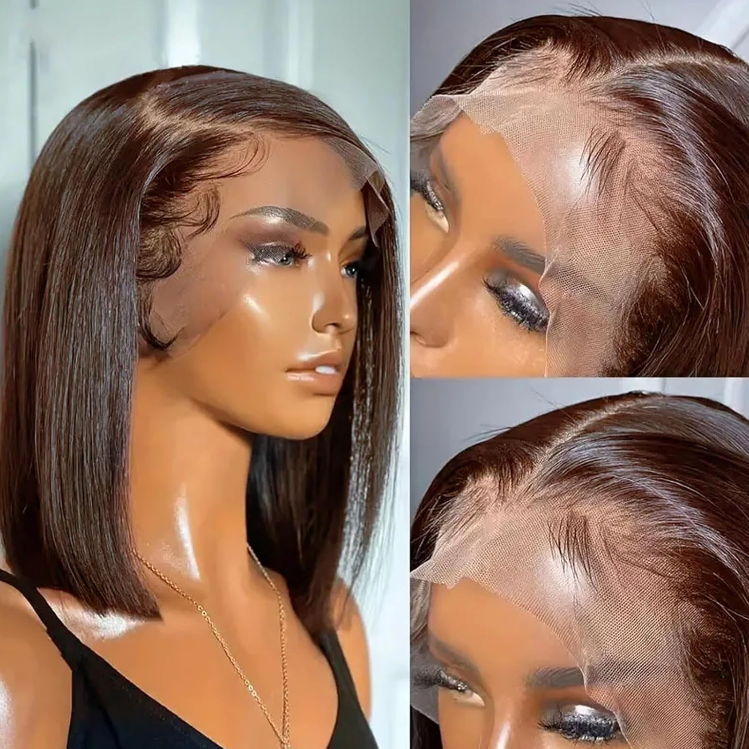 Honey Brown HD Short Bob Straight Wig 13x4 Glueless Closure Wig Lace Front Human Hair Wigs for Women Pre Plucked Bob Wigs Human Hair Transparent Lace 