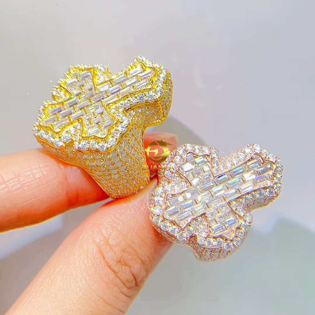 Wholesale Price Hip Hop Fine Jewelry 925 Sterling Silver Vvs Moissanite Iced Out Micro Pave Men Diamond Cross Ring
