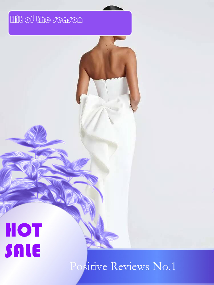 Dongdumaoyi Townlike Bow Pearl Backless Sexy Party Dress Women Strapless Spring Summer Slim Bodycon Maxi Long Dresses