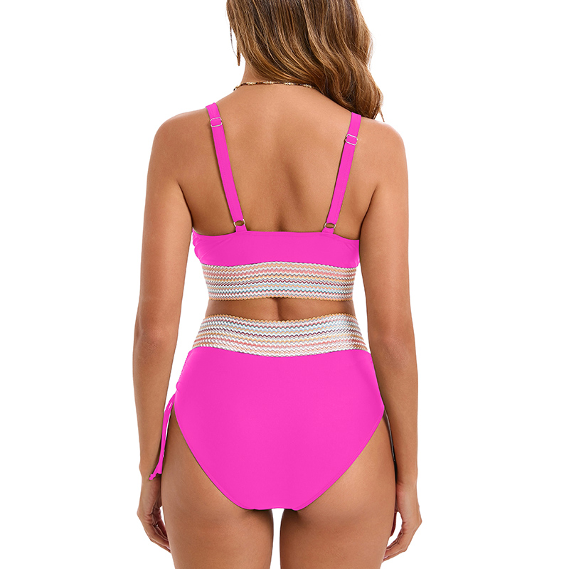 2025 Sexy Women V Neck Bikini Two Piece High Waist Swimsuit Colorblock Bikinis Set Panelled Swimwear Female Biquini Drawstring Beachwear Bathing Suit