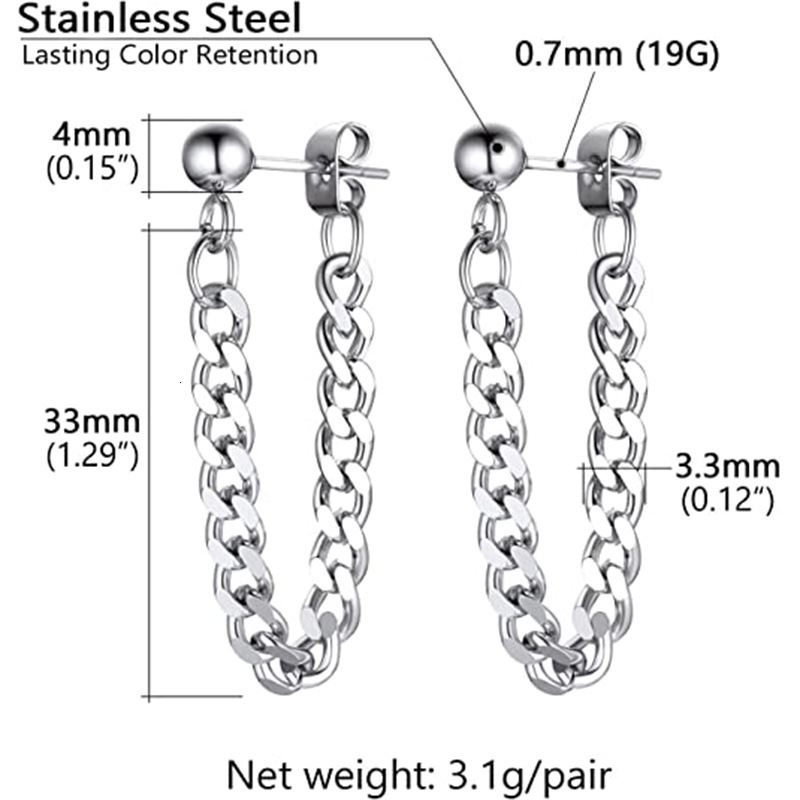 Top source black sier trendy men's personalized stainless small ball earrings, titanium steel chains