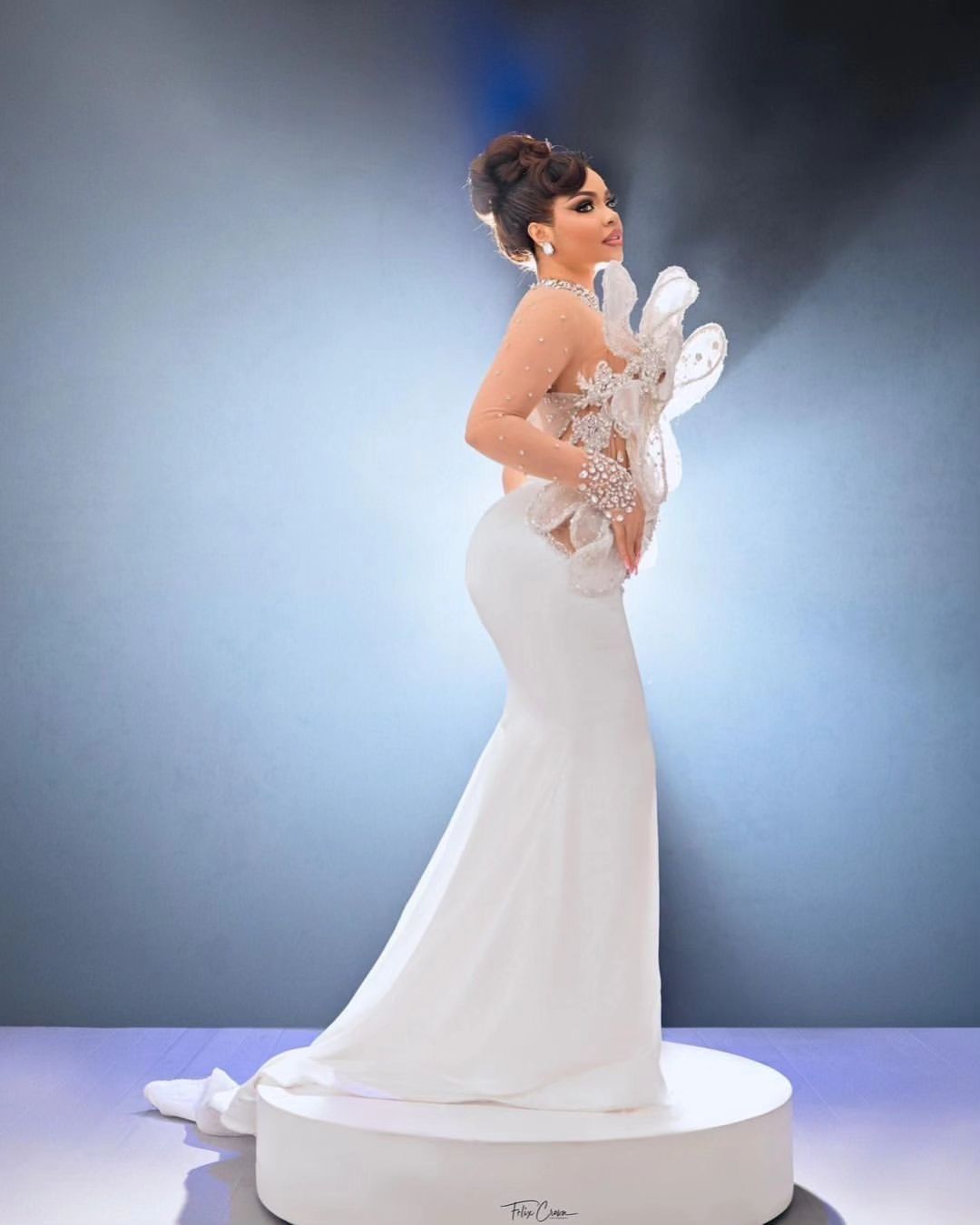 Aso Ebi White Mermaid Prom Florals Beaded Crystals Satin Evening Formal Party Second Reception Birthday Engagement Gowns Dress Robe De Soiree N24 B031
