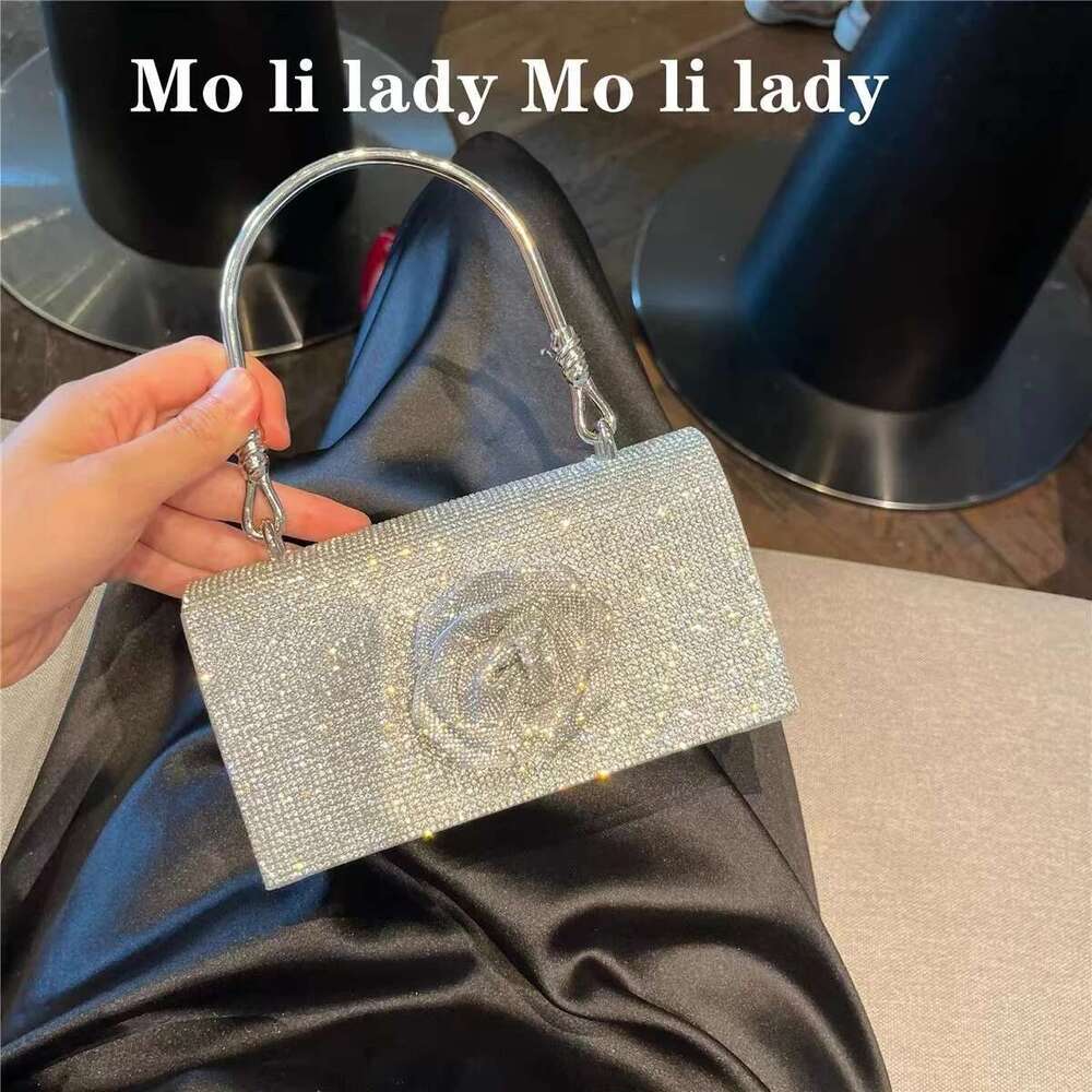 Designer Bag 2025 High Quality Glitter Dia Floral Women Handbag Fashion Rhinestone Evening Wedding Party Clutch Purse Crossbody Bag Luxury Bag