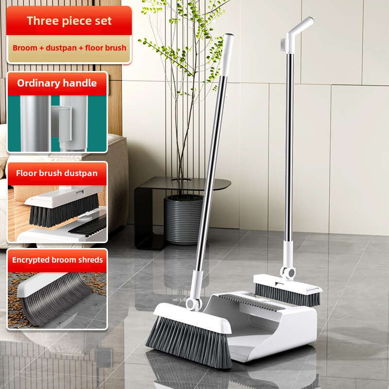 3/4-piece set, extended broom dustpan floor brush three-in-one combination set, silicone wiper is suitable for various household cleaning and hygiene