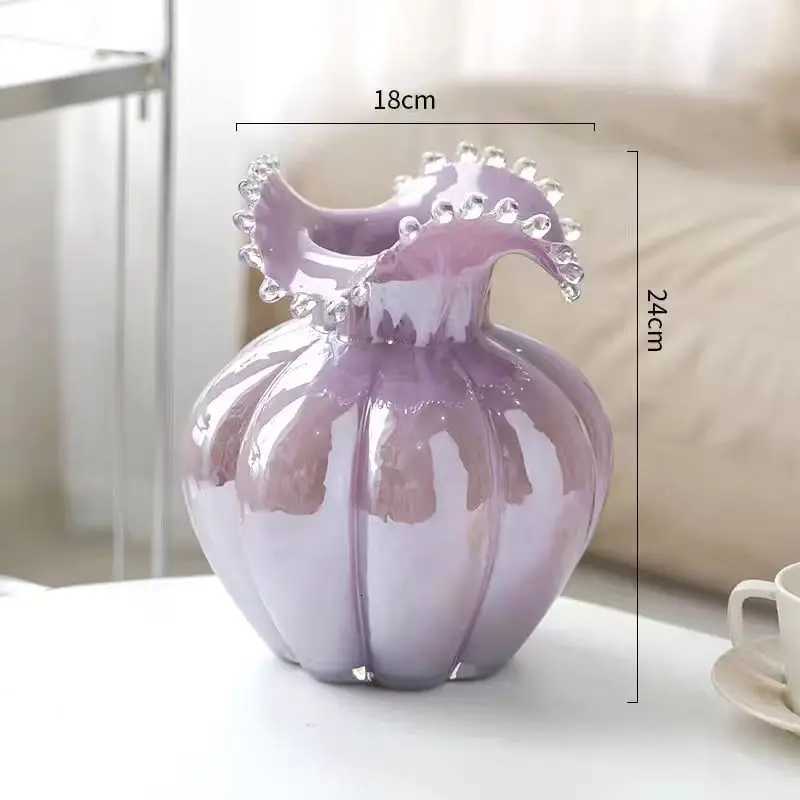 Modern Simple Glass Vase Creative Living Room Decor Light Luxury Furniture Handmade Vases Dining Room Table Vase Size 18x24cm C251124