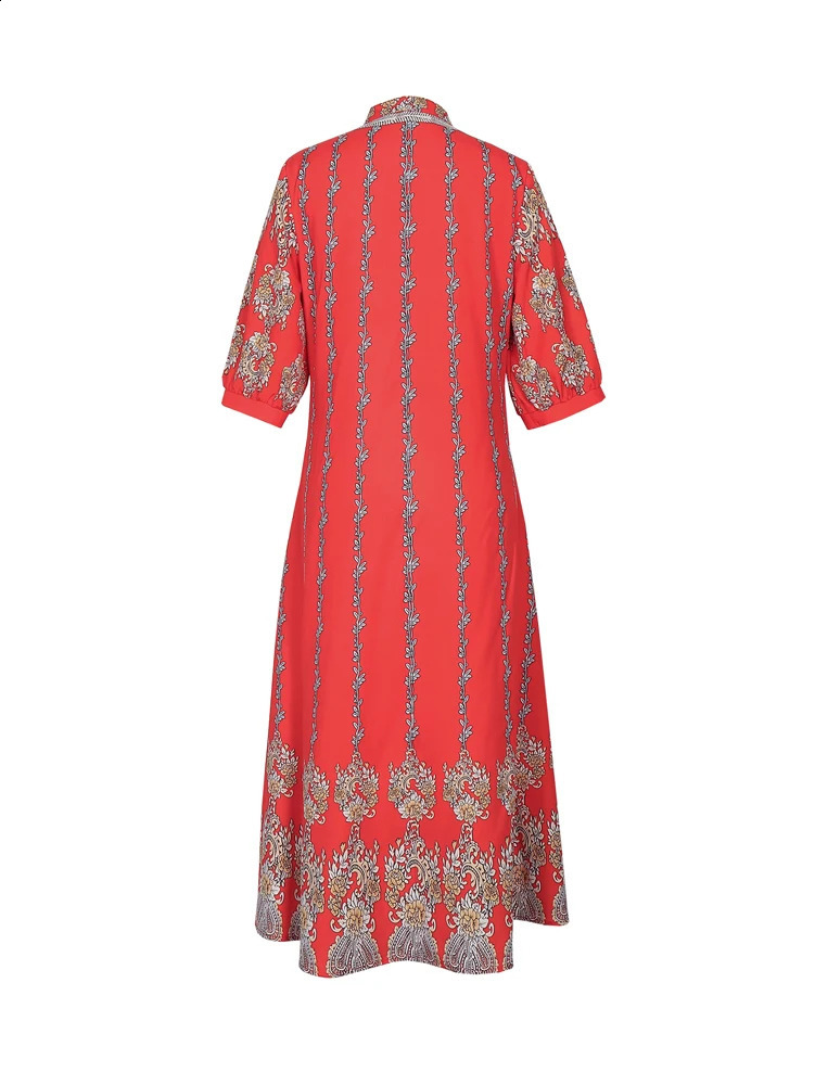 2025 Womens Casual Floral Printed V-Neck Dress Irregular Tone Casual Round Neck Long Dress Polyester 250423