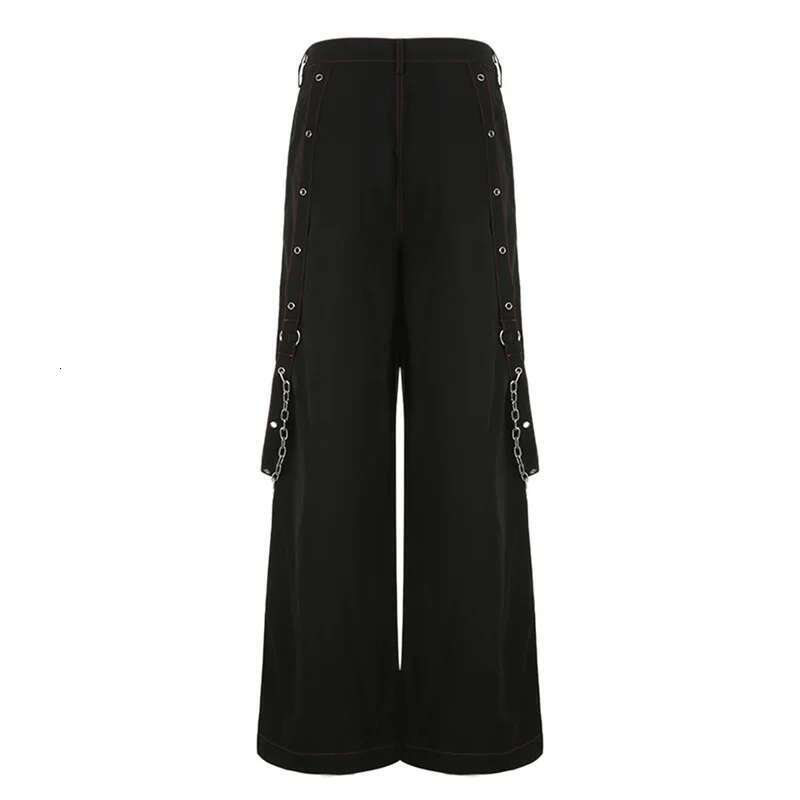 Gothic Women Punk Cargo Pants Dark Academia Aesthetic High Waist Baggy Trousers with Pockets Grunge Y2k Streetwear