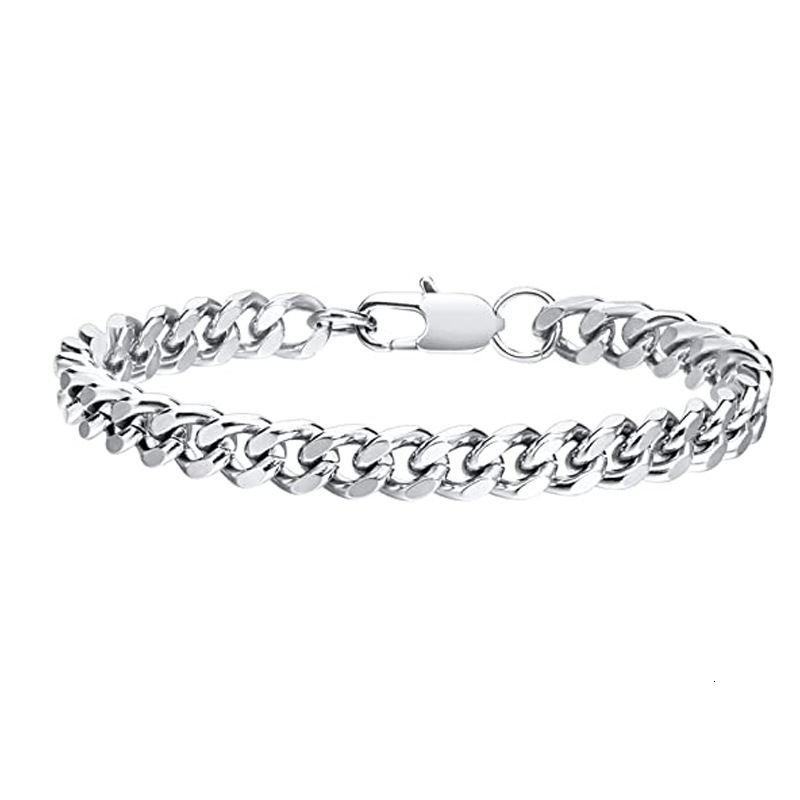 Stainless four sided grinding punk hip-hop personality domineering men's bracelet titanium steel melon seed buckle Cuban chain jewelry