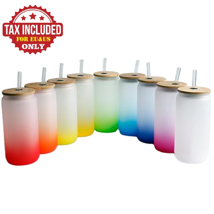 20oz Sublimation Blank Beer Can Glass with bamboo lids and Straw Borosilicate Glasses Tumbler Mason Jar Blanks for Iced Coffee Juice Soda Drinks