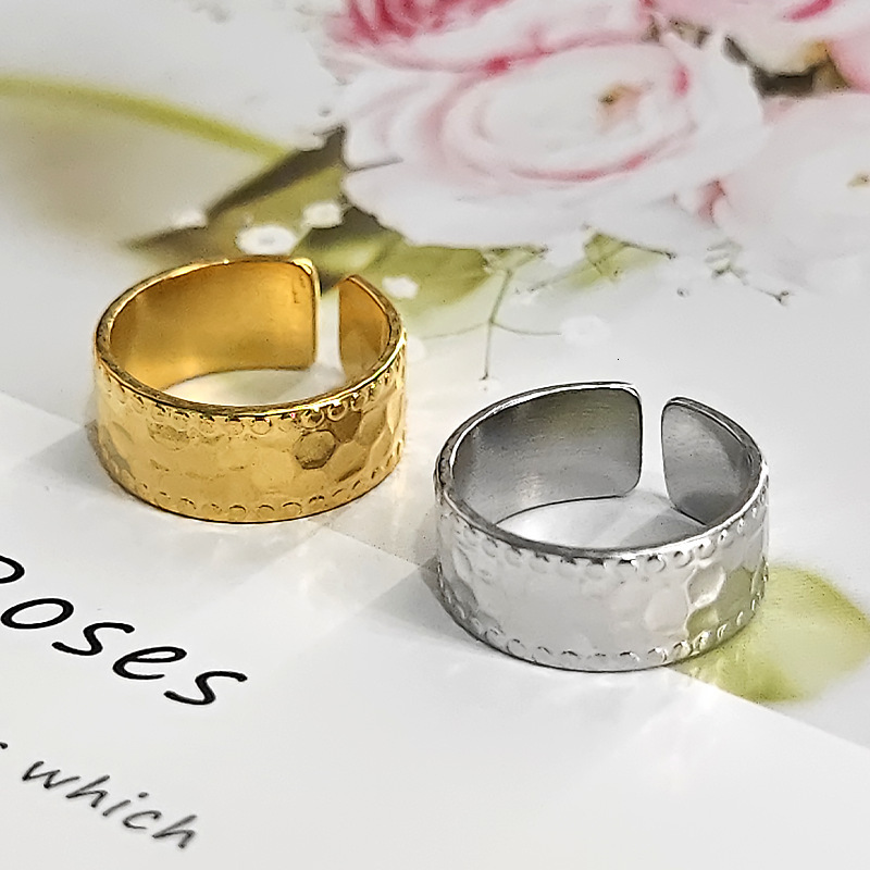 Top Source Personalized Stainless Open Creative Hammer Pattern Titanium Steel Ring Fashionable Simple Cold Style