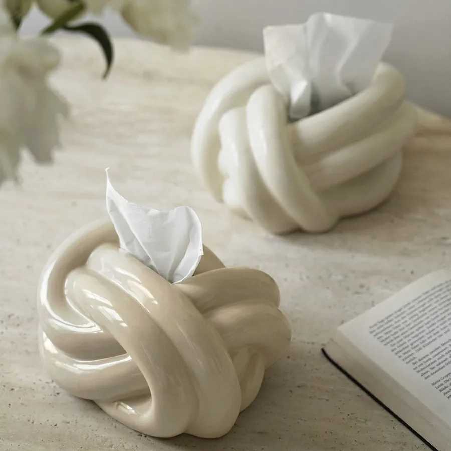 Creative Life Knot Fun Tissue Box Living Room Coffee Table Dining Table Bedroom Ceramic Paper Box Cute Home Decor OrnamentM251124