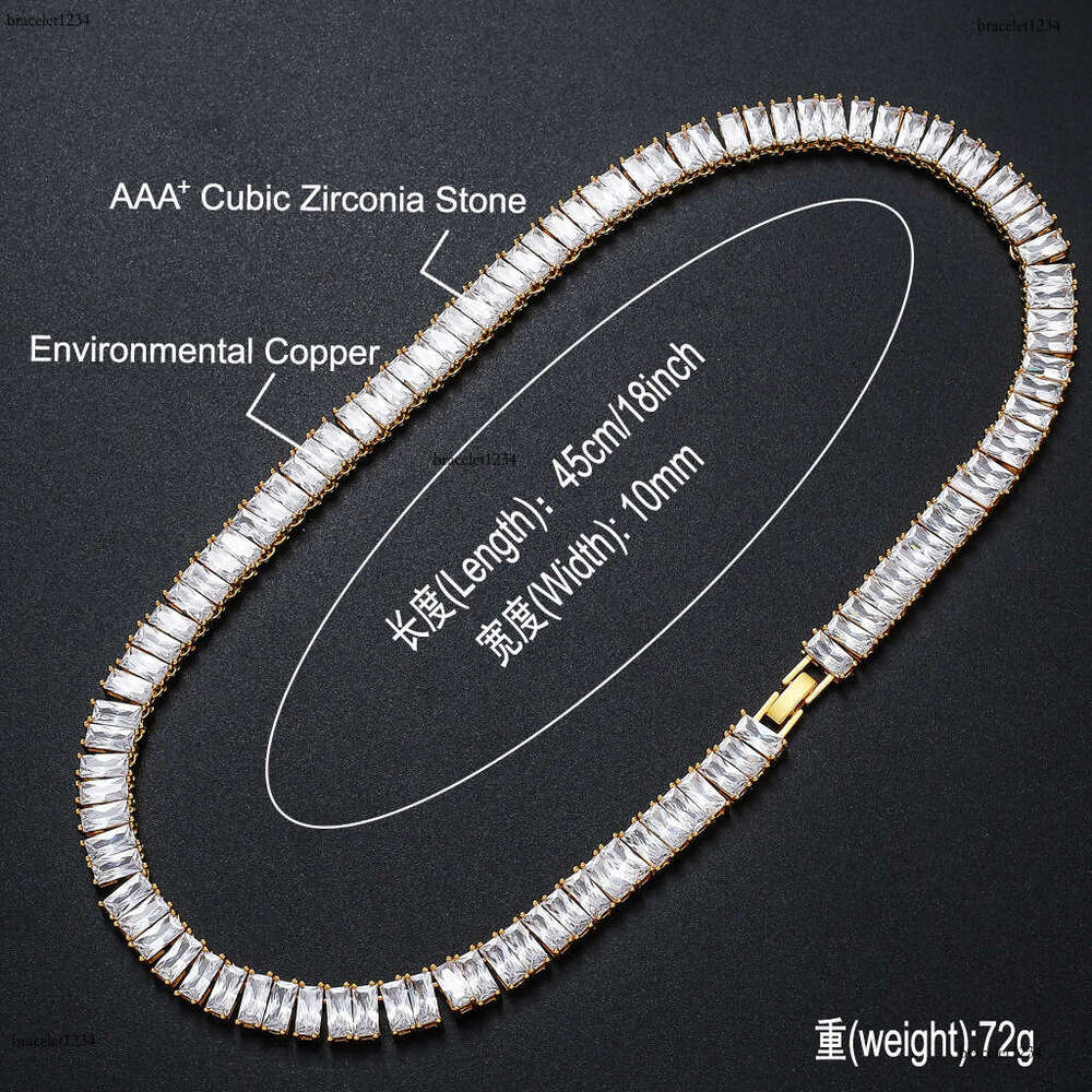 Designer Luxury Necklace 10mm square rock candy Ice out VVS Moissanite Men Women's Hip Hop tennis chain Free delivery