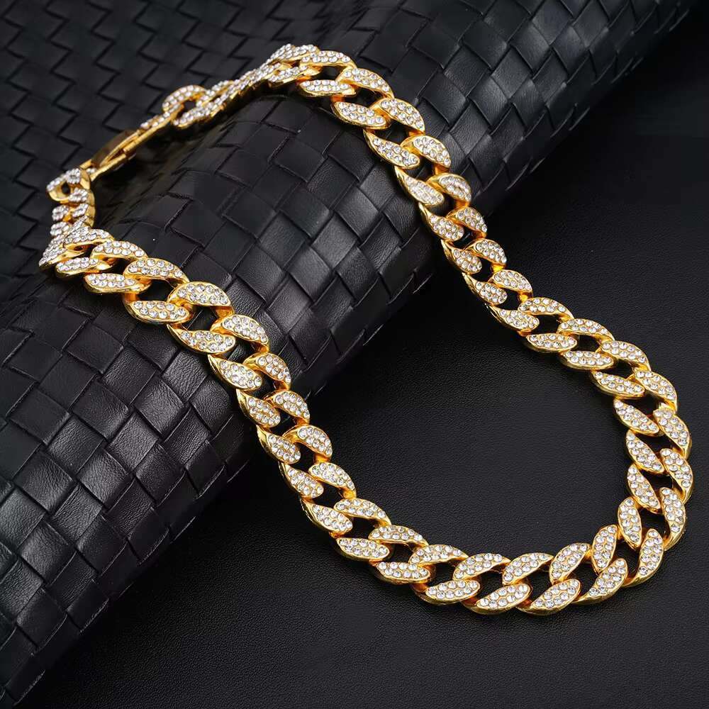 Hip Hop Para Hombre Cadenas De Oro Fashion Men Diamond 18k Gold Plated Miami Cuban Link Chain Jewelry Necklace