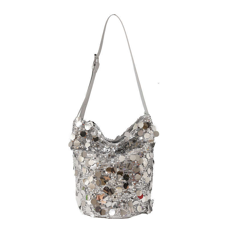 This Year's Popular Sequin Niche Design 2024 New Women's Versatile Chain Crossbody Single Shoulder Bucket Bag