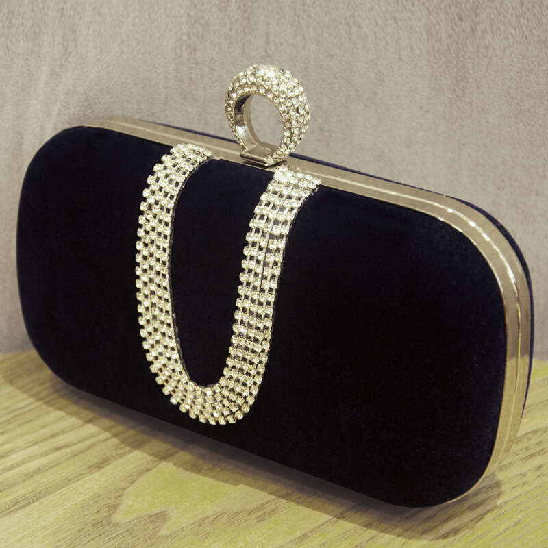 Dinner Bag Velvet Diamond Decorated Black Velvet Banquet Bag High End Cheongsam Bag KQ