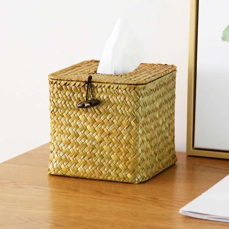 Straw Tissue Box Handmade Woven Rattan Napkin Holder Box Roll Paper Tray Car Living Room Storage Box Home Decor WFM251124