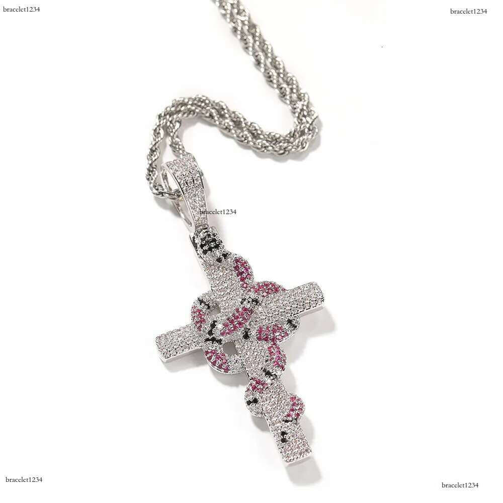 Luxury designer Ice Out VVS Moissanite Cross Necklace Retro Snake Pendant Hip Hop Necklace Jewelry for Stylish Men Free shipping