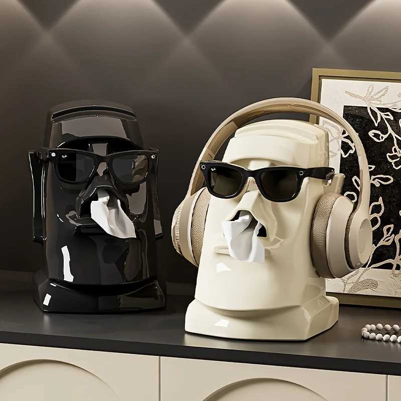 1pc Household Tissue Box Creative Stone Statue Headphone Holder Sunglasses Storage Rack Desktop Decorative Item Napkin BoxM251124