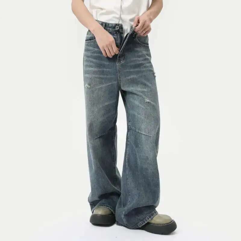 IEFB American Style Denim Pants Washing Fashion Loose Men's Straight Trousers Casual Wide Leg Jeans New Summer 2024 9C6303