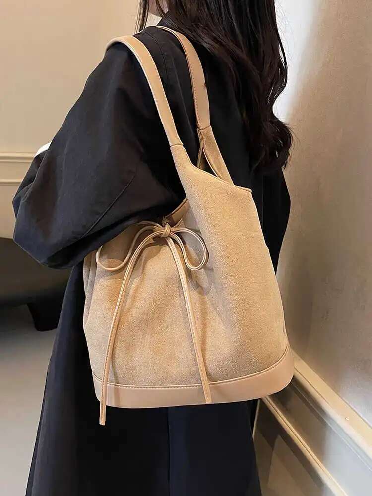 Suede Women's Underarm Bag 2025 New Fashion Bow Designer Handbag Autumn Retro Frosted Splicing Large Capacity Commuting Shoulder Bag