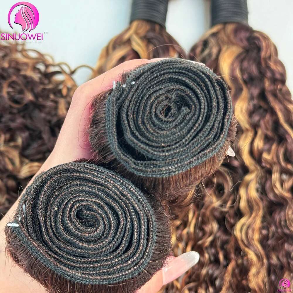 Highlight Water Wave Weaves Brazilian 100% Human Hair Wet And Wavy Double Weft Deep Curly Bundles