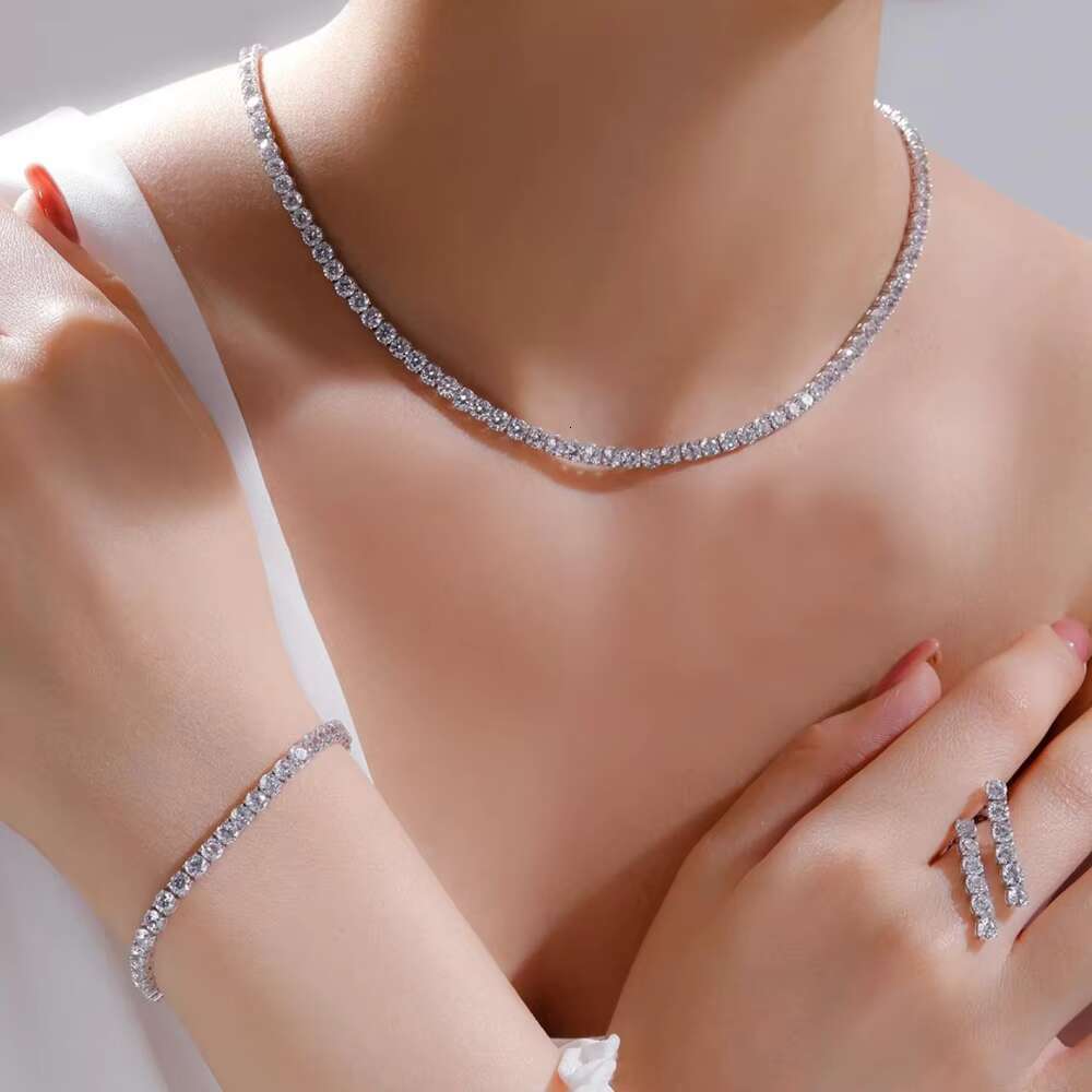 Ready to Ship Pass Diamond Test Moissanite 2mm--5mm S925 Silver Women Men Fashion Necklace Bracelet Moissanite Tennis Chain