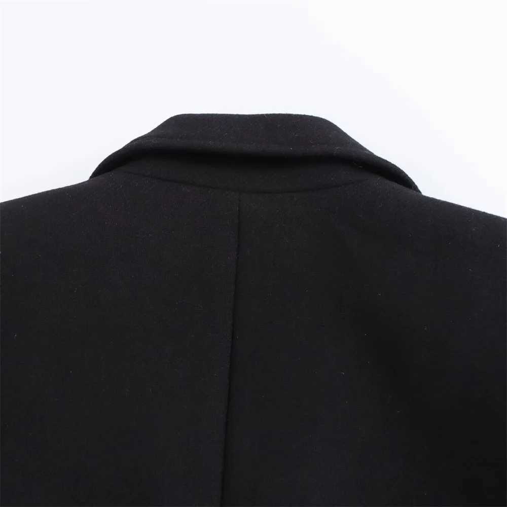Womens Black Fashion Versatile Long Collar Commuter Coat Autumn/Winter New Womens Wear J251124