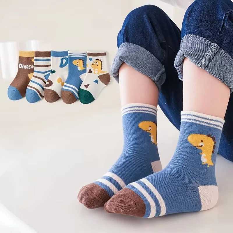 5 Pairs Autumn Winter New STYle CHIldrens SOCKS Mid-high Long Dinosaur Design Boys Girls Baby SOCKS G251124
