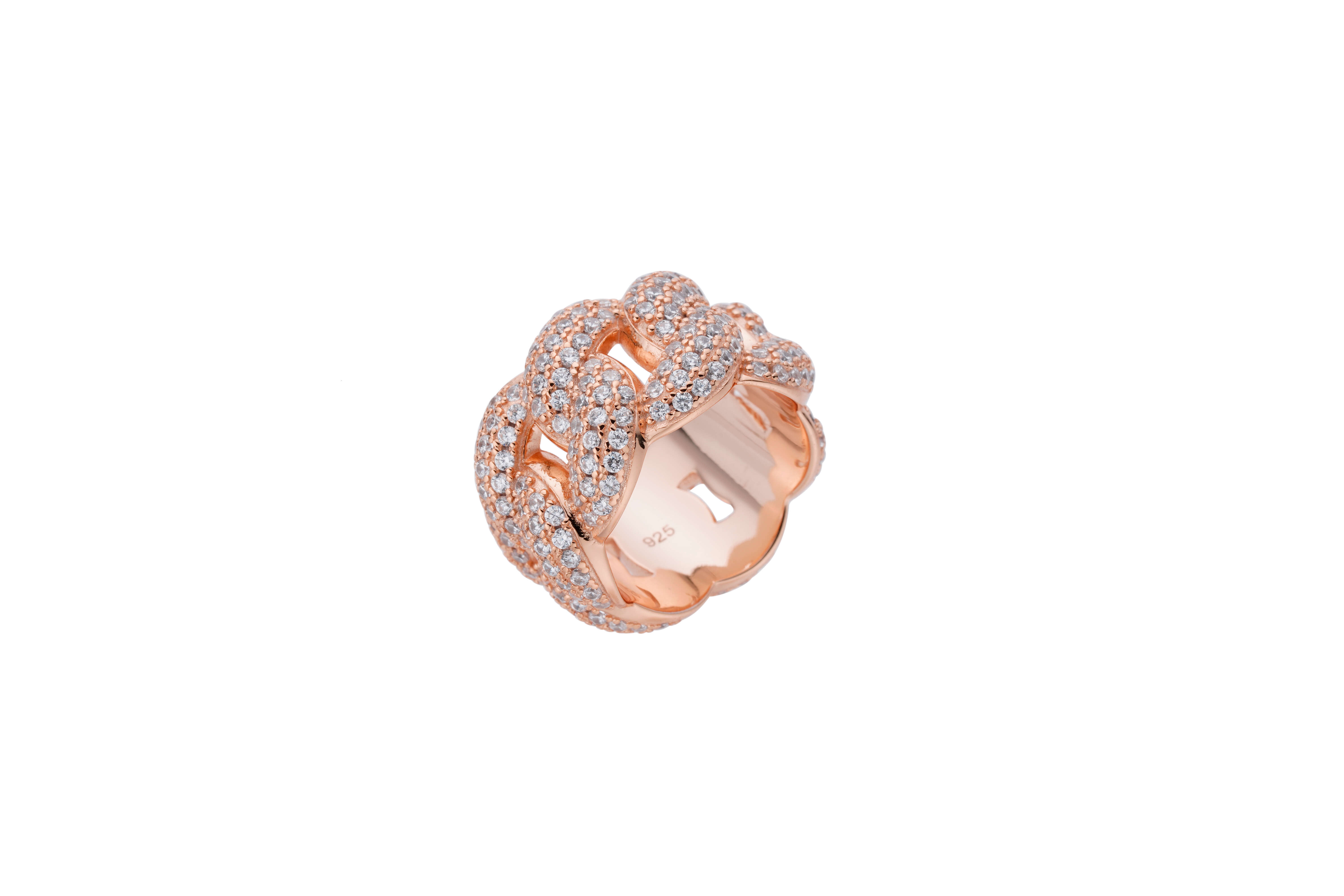Fine Jewelry Hip Hop Ring Gold Plated Iced Out VVS Moissanite Diamond 925 Sterling Silver Cuban Chain Link Ring for Men