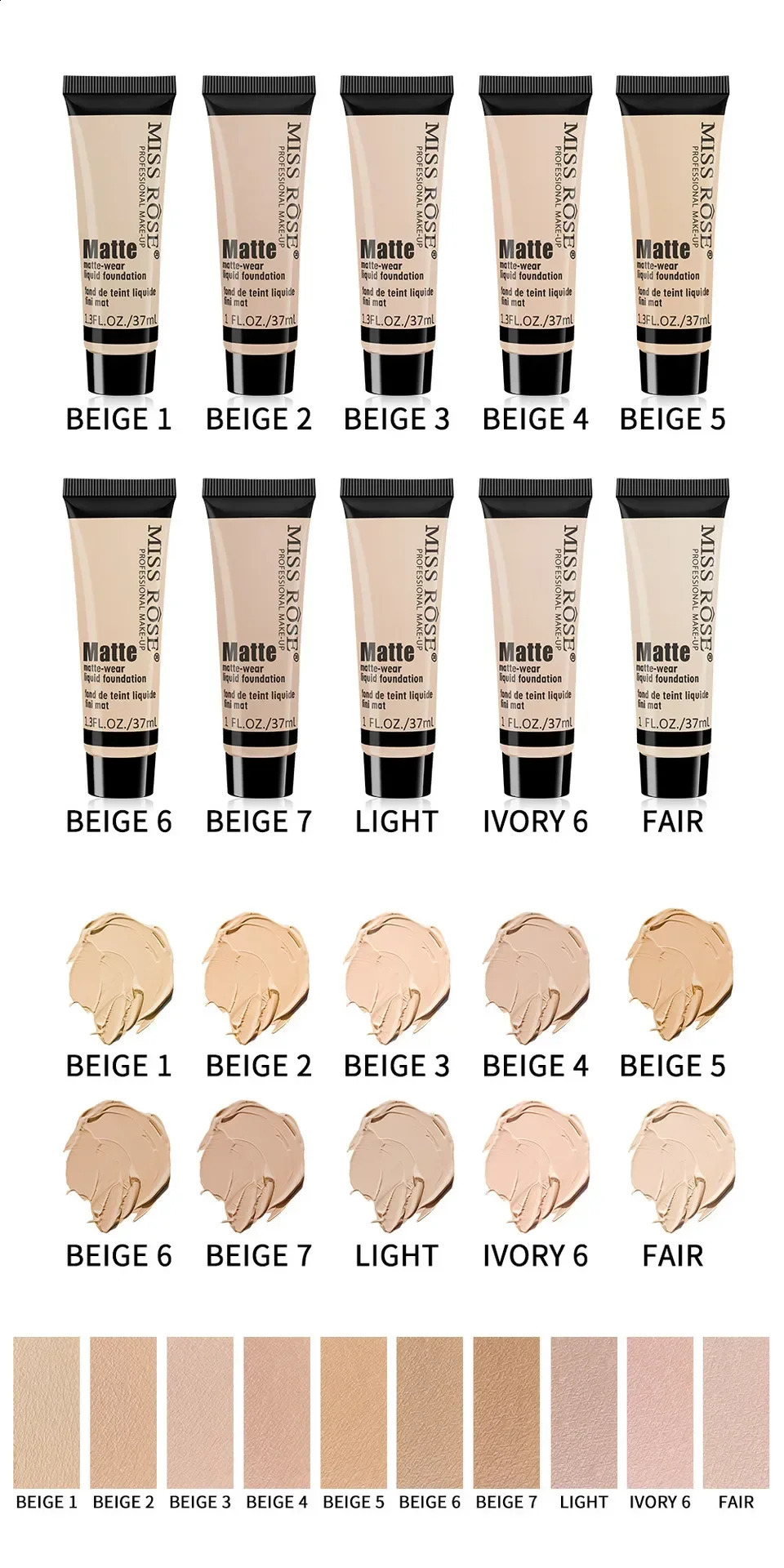 Miss Rose durable natural nude matte foundation makeup mineral pigment liquid concealer full coverage 250415
