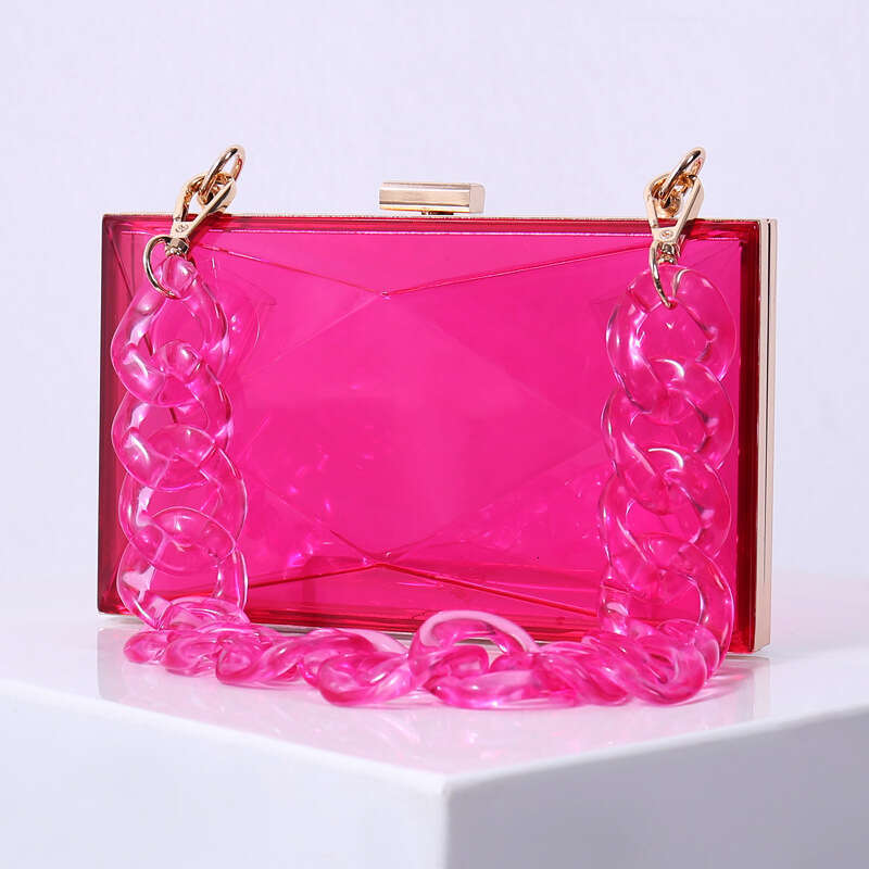 Dinner Bag Diamond Acrylic Single Shoulder Chain Transparent Colorful Square Fashion Dress Handheld Dinner Party Bag KQ