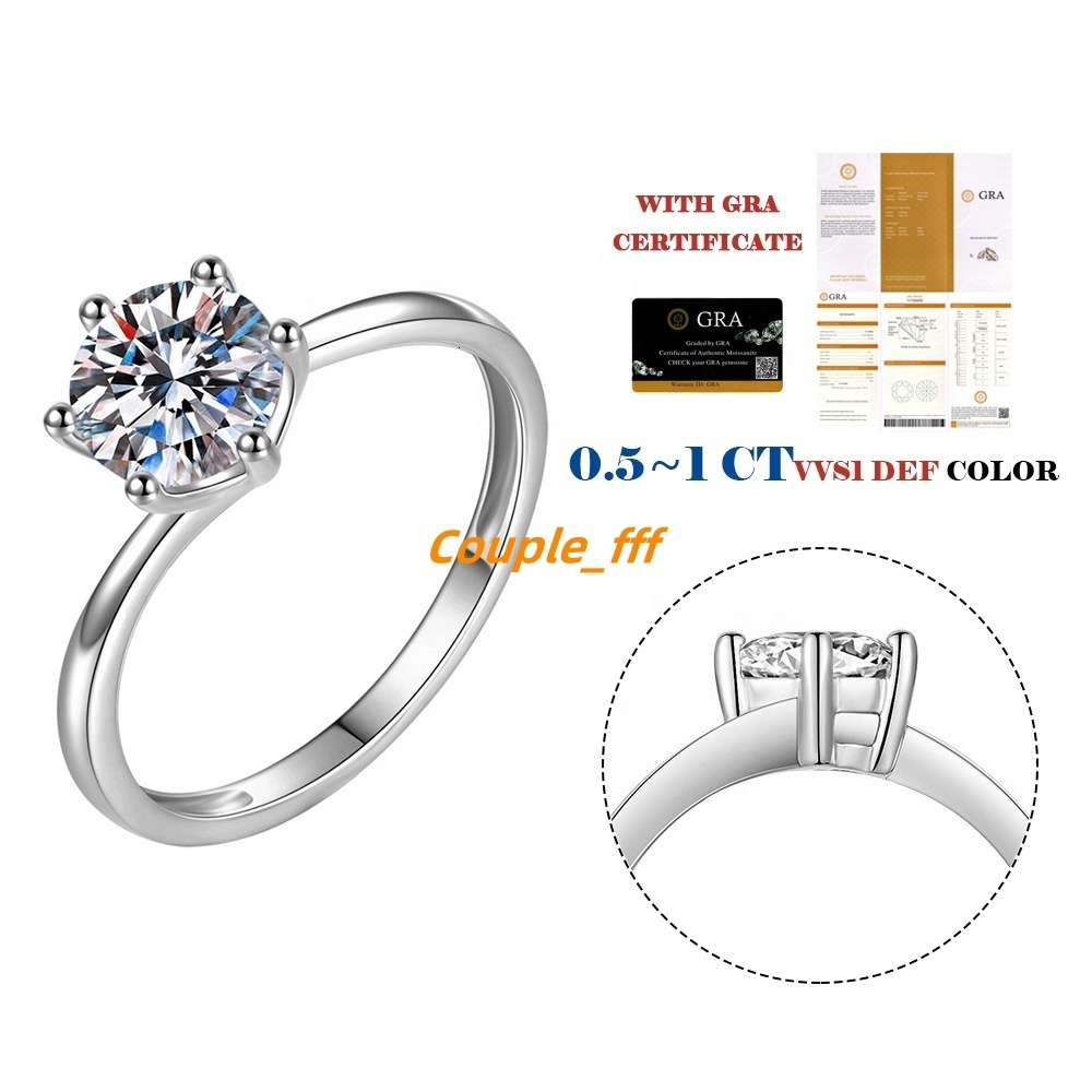 Gra Certificate VVS Classic 1CT Round Shape Gemstone Moissanite Rings for Women Engagement Wedding 925 Sterling Silver Rings