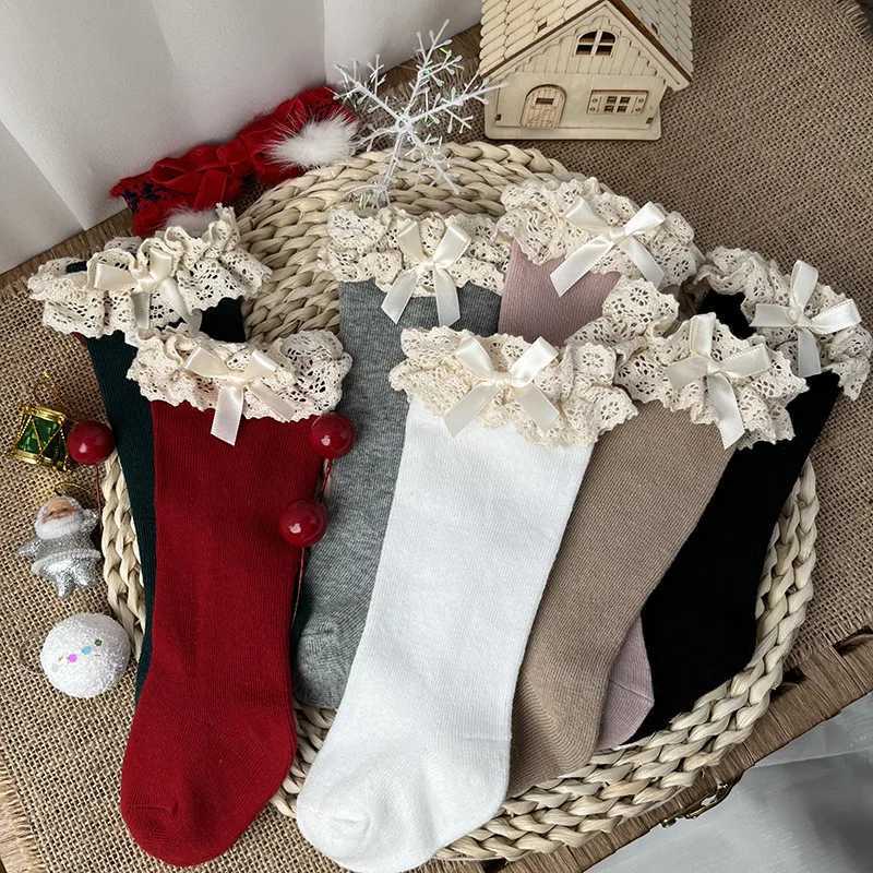 Winter Autumn Baby Girls Knee High Socks Lace Ruffle Long Sock Cotton Kids Toddlers Princess Christma Socken For 0-5Years G251124