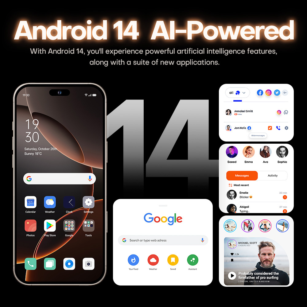 i16 Pro Max Android Phone 7.3-inch HD,Android 14 ,Snapdragon 8 Gen 3 CPU,16GB+1TB ,72MP+108MP Camera Pixels, 8000mAh Battery 5G Dual Sim Card,Global V