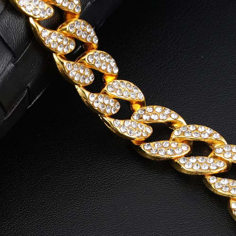 Hip Hop Para Hombre Cadenas De Oro Fashion Men Diamond 18k Gold Plated Miami Cuban Link Chain Jewelry Necklace