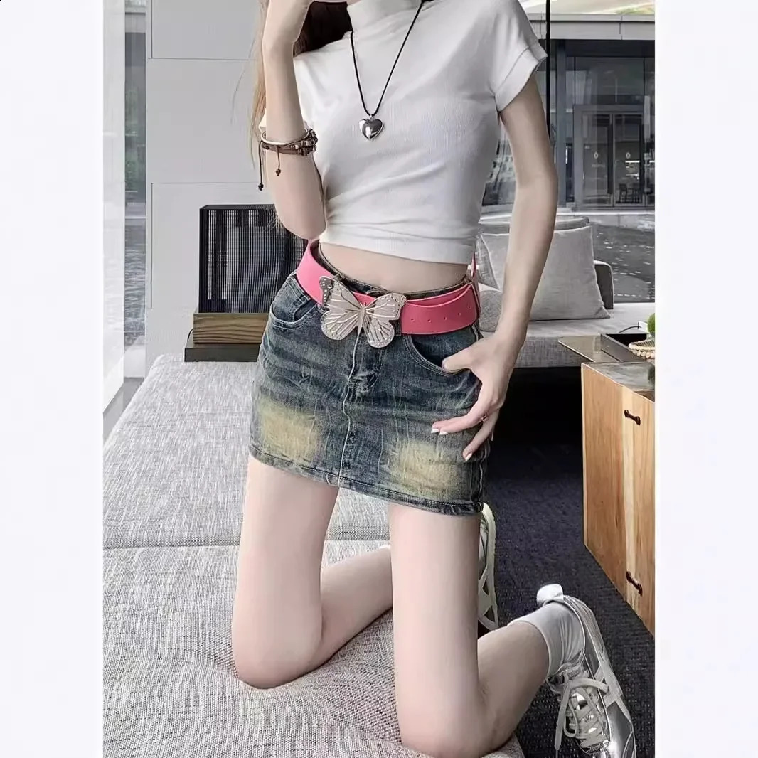 Womens American denim mini dress for weight loss sexy spicy girl tight fitting clothes with high waist cut Korean style 250417
