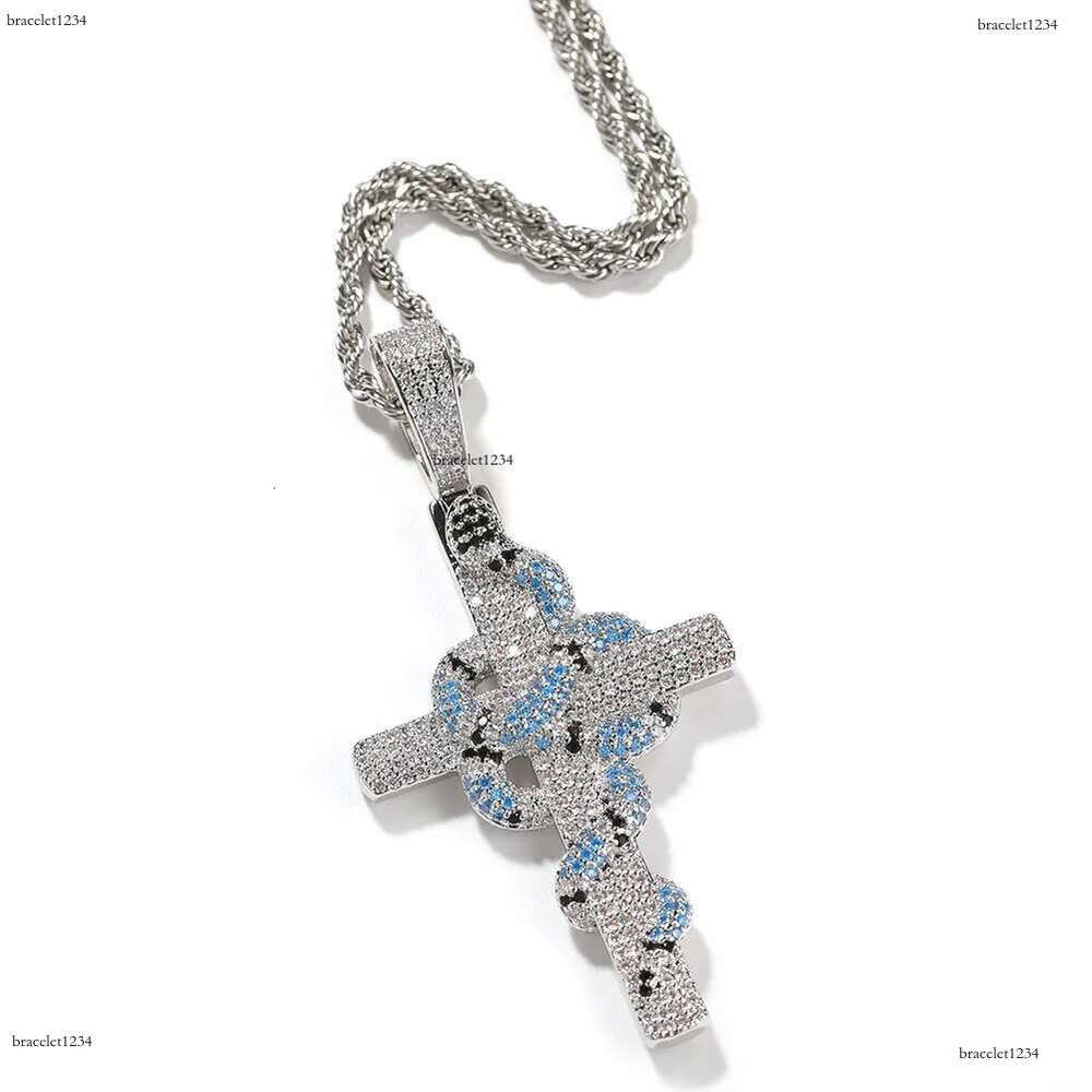 Luxury designer Ice Out VVS Moissanite Cross Necklace Retro Snake Pendant Hip Hop Necklace Jewelry for Stylish Men Free shipping