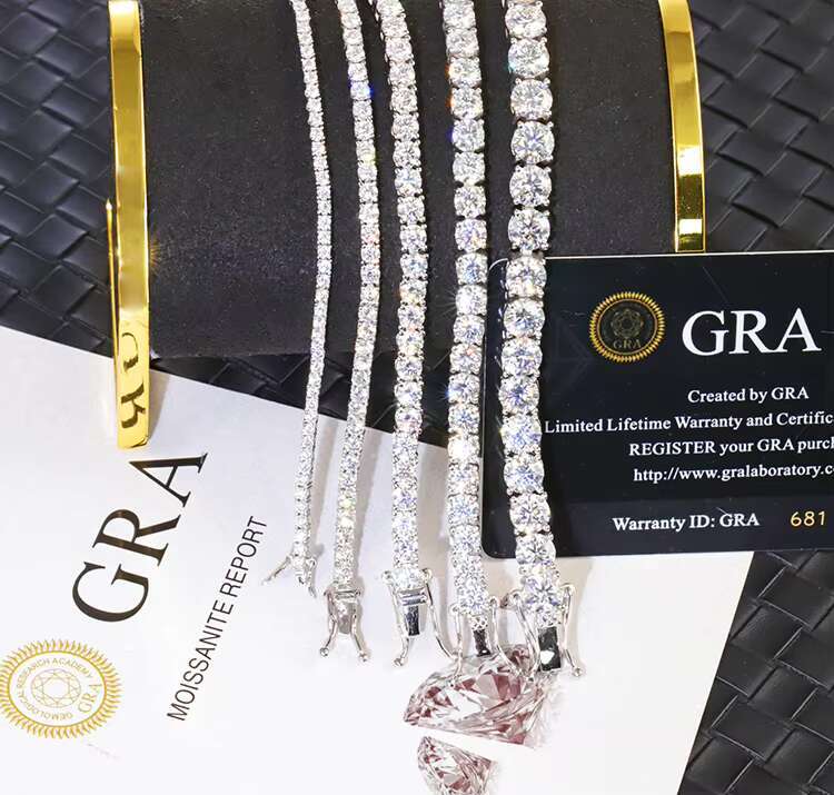 White Gold Rhodium Plated Prong Set Tennis Chain 2mm to 6.5mm Pass Diamond Tester VVS Moissanite Hip Hop Jewelry Tennis Bracelet
