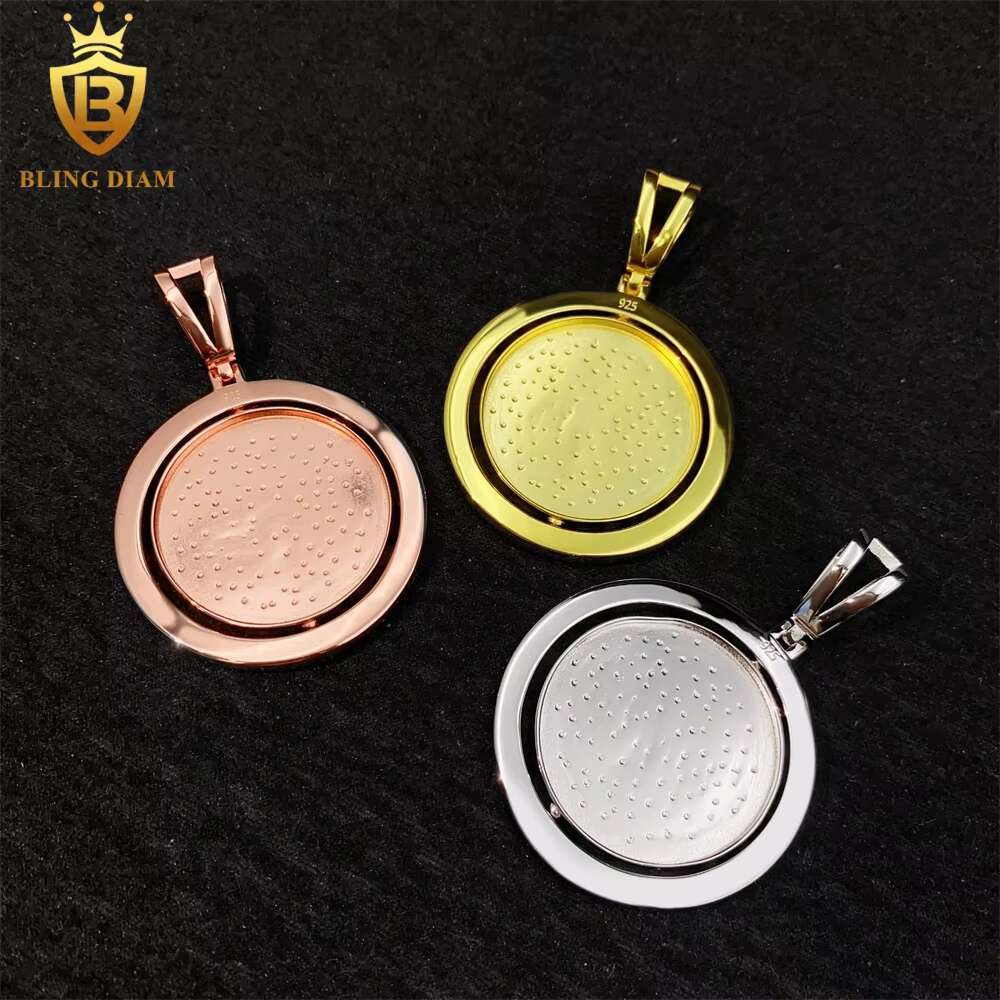 Custom Fashion Jewelry Vvs Moissanite 925 Sterling Silver Rotatable Double-Faced Photo Set Memory Pendant Bulk