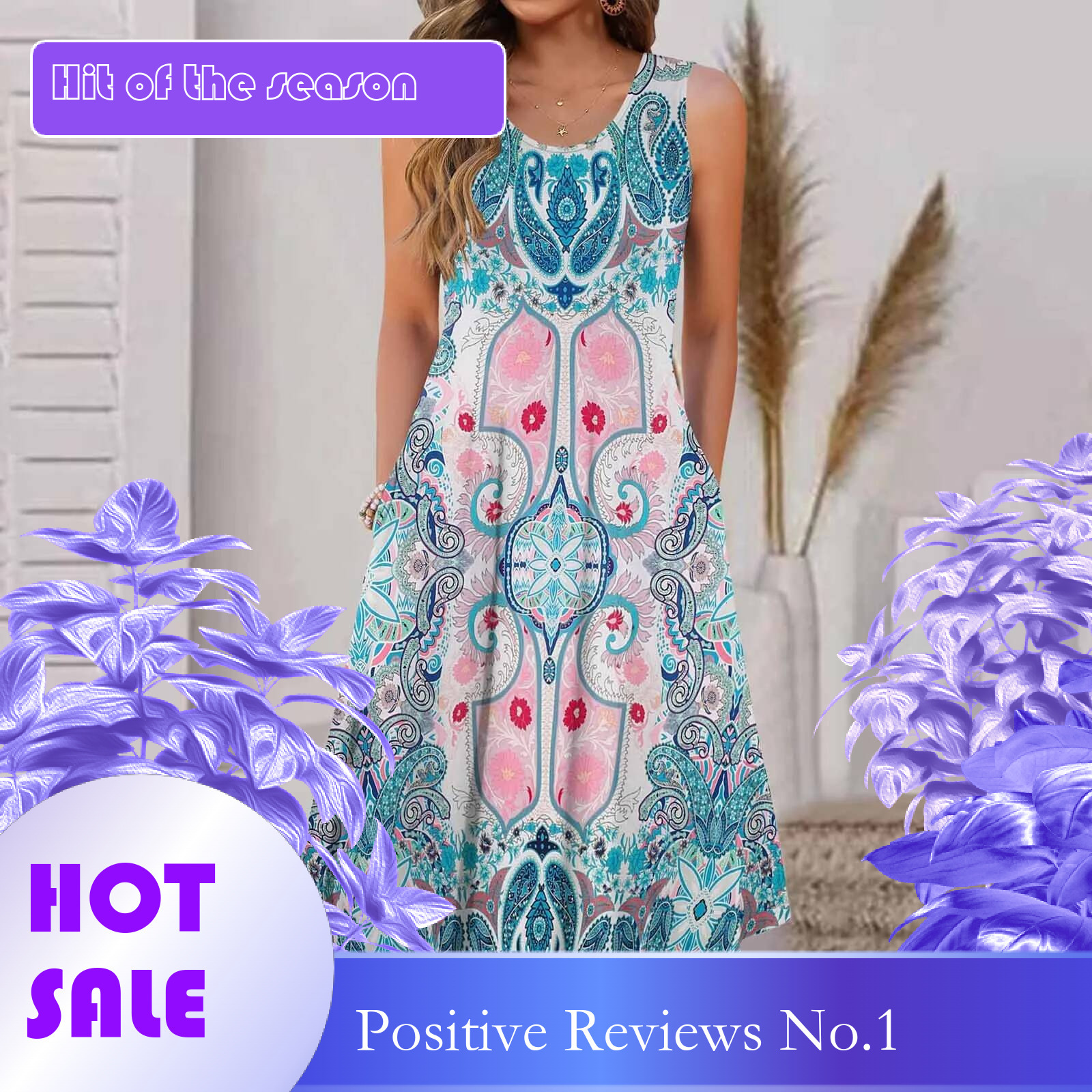 Dongdumaoyi Women S Summer Dresses Casual Fashion Ankle Sleeveless Dress Bohemian Print Beach Resort Style Long