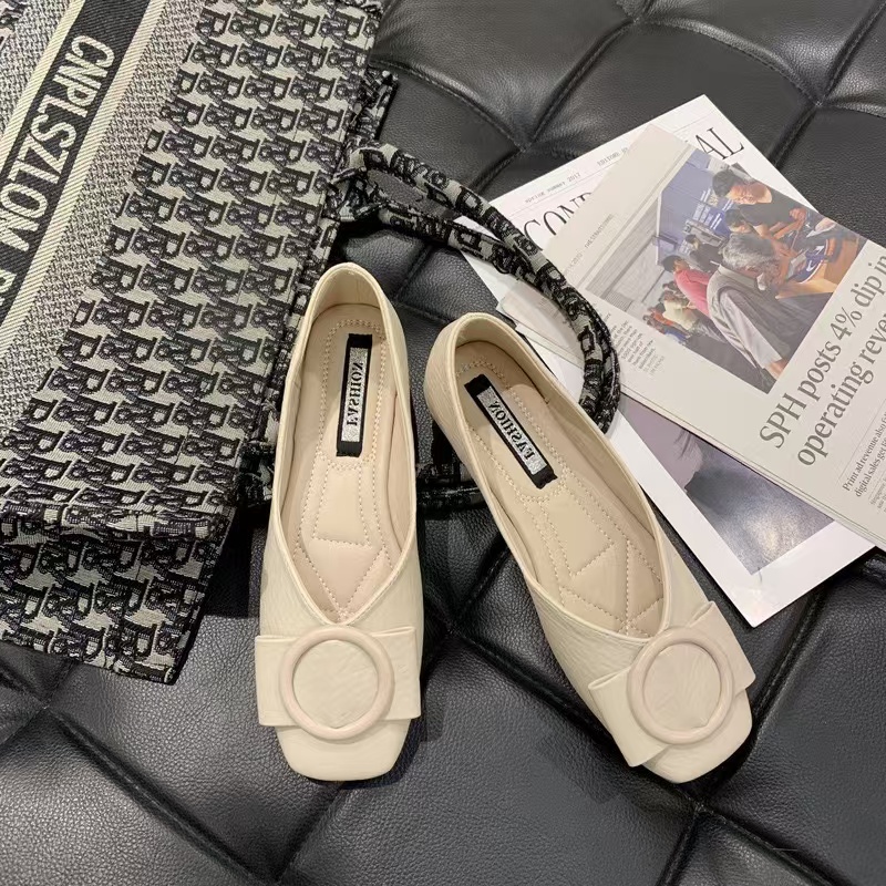 Brand f830c Heels High Chunky Women Metalic Buckle Pumps Bowtie Ladies Wedges Slip On Mary Jeans Bridesmaid New Wedding Shoes
