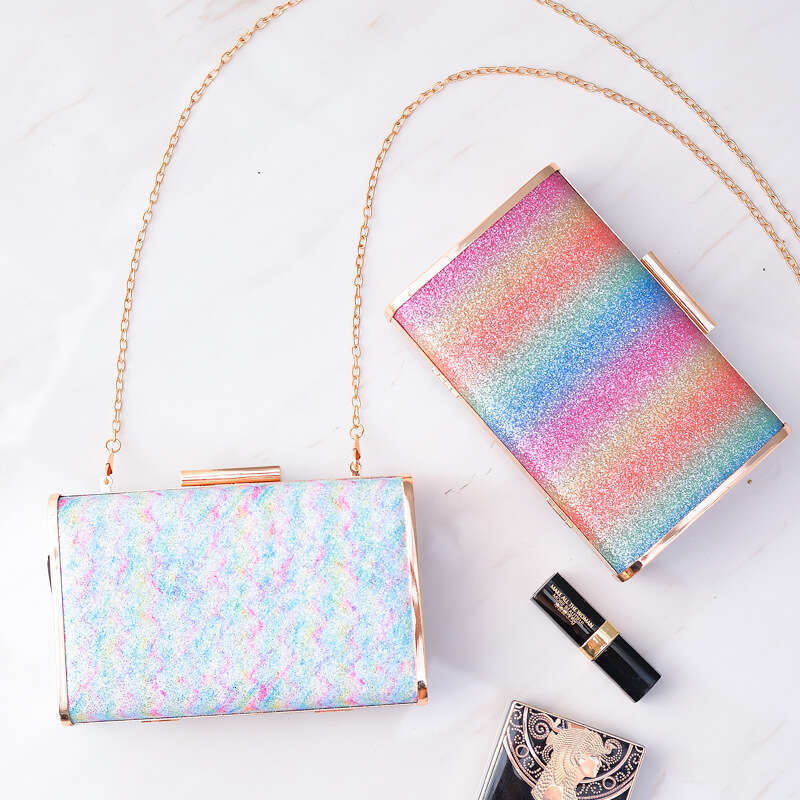 Dinner Bag Rainbow Dinner Creative Hollow Out Banquet Colorful Small Square Female Bag KQ