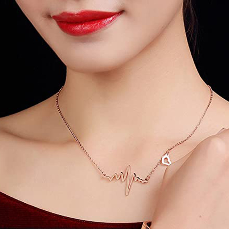 Top Source Fashion Accessories Simple, Fashionable, Neutral, Versatile, Couple Heartbeat Love Titanium Steel Non Fading Necklace