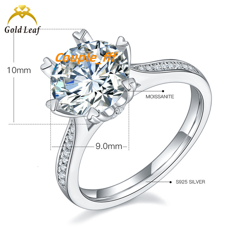 Goldleaf Jewelry Customized S925 Sterling Silver Ring Jewelry Women Big Round Moissanite Diamond Wedding Ring Couples Set