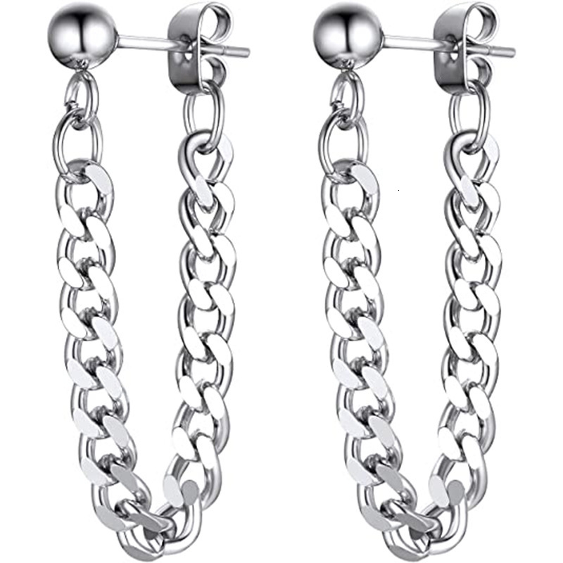 Top source black sier trendy men's personalized stainless small ball earrings, titanium steel chains