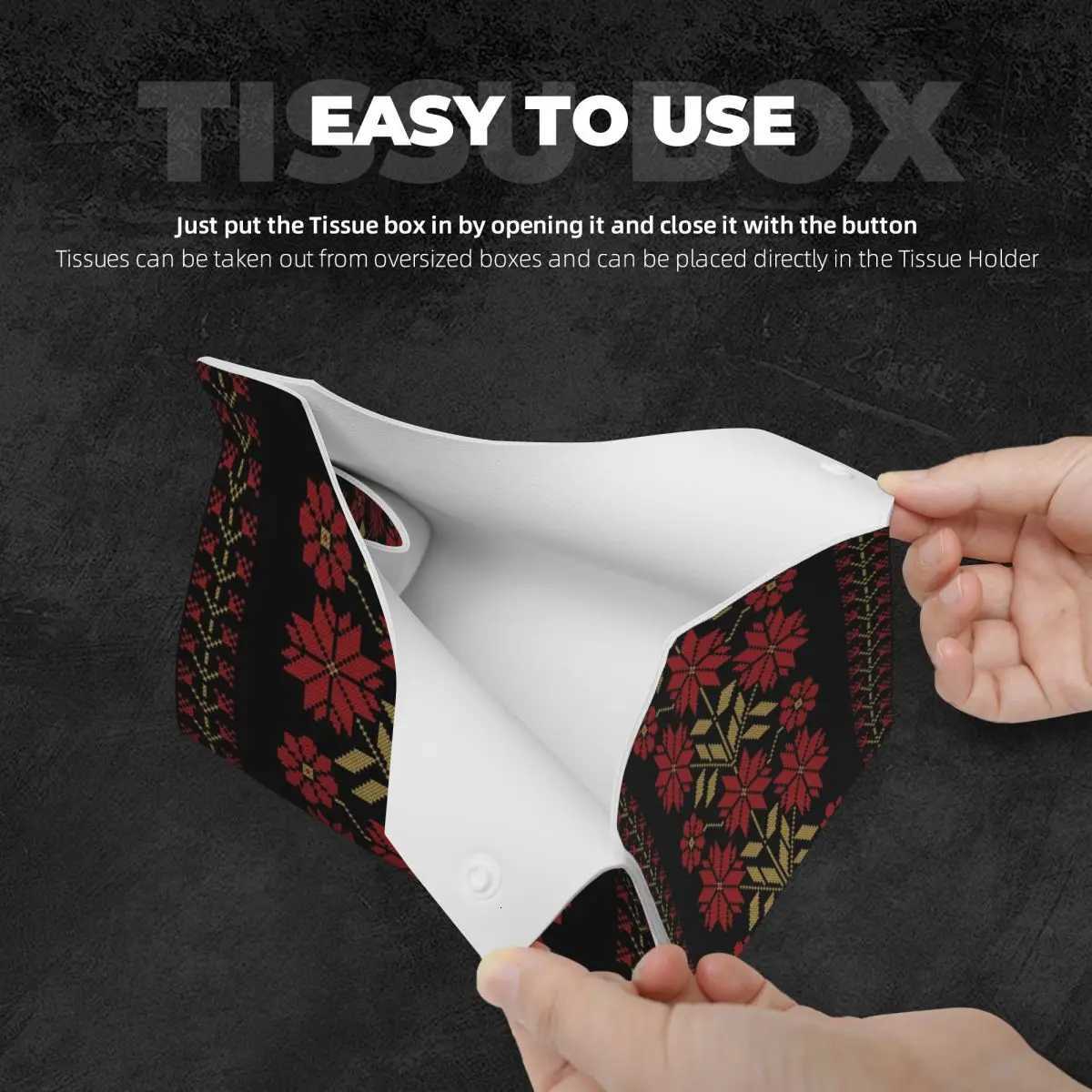 Custom Palestinians Flowers Art Tissue Box Cover Rectangular PU Leather Arabic Folk Art Facial Tissue Box Holder for ToiletM251124