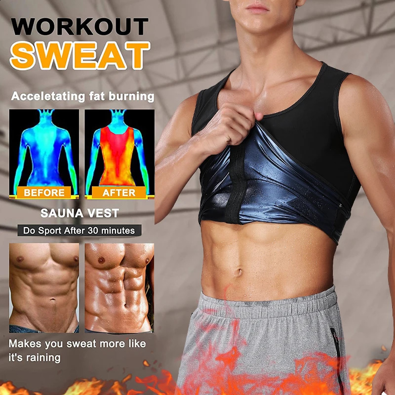 Men Slimming Sweat Body Shaper Vest Zipper Neoprene Fat burning Sauna Suit Tank Tops Workout Compression Shapewear Waist Trainer 250424