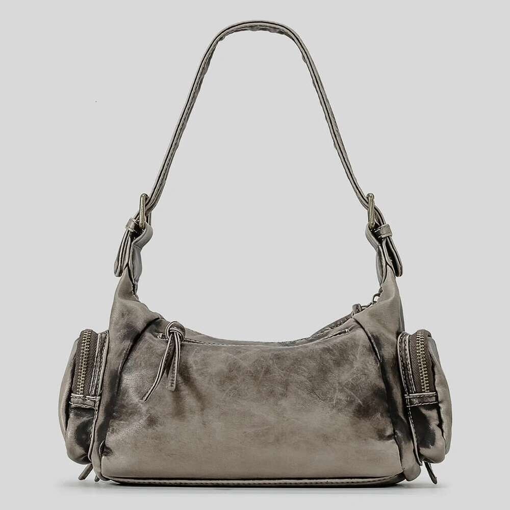 Women Y2k Underarm Solid Color PU Stylish Punk Armpit Bag Large Capacity Retro Tote Purse Multi-Pockets For Outdoor Travel