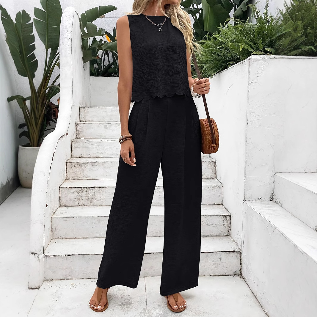 2025 Summer Womens Fashion Sleeveless Tank Top Casual Pants Set New Style