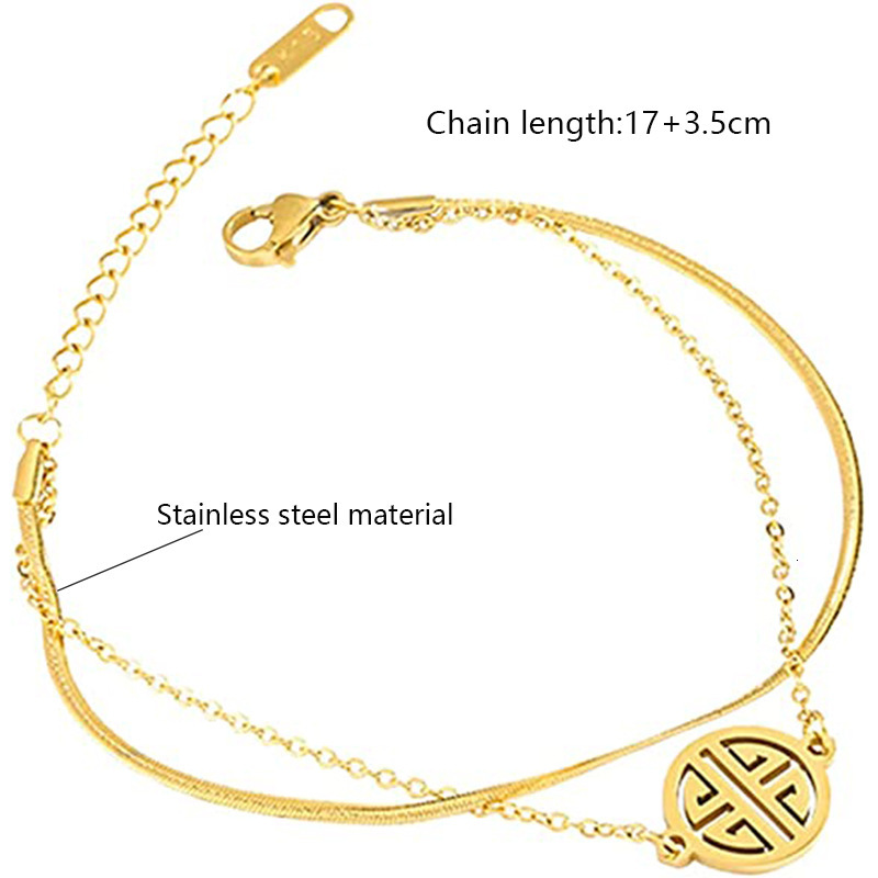 Dingyuan Tiktok same layer bracelet anklet ins niche design colorfast titanium steel double happiness hand jewelry